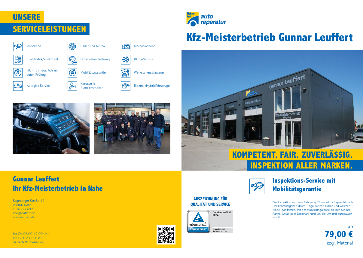 Werkstattprospekt von Kfz-Meisterbetrieb Gunnar Leuffert Bild von Werkstattprospekt von Kfz-Meisterbetrieb Gunnar Leuffert